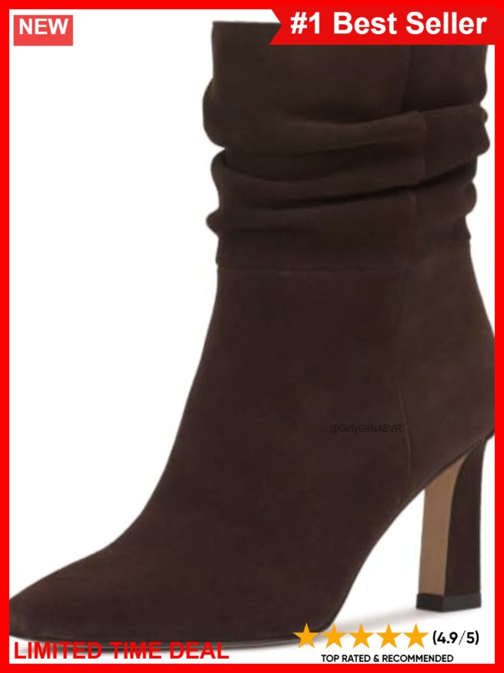 Suede Pointed Toe Slouchy Ankle Bootie Block Heel Slip-On